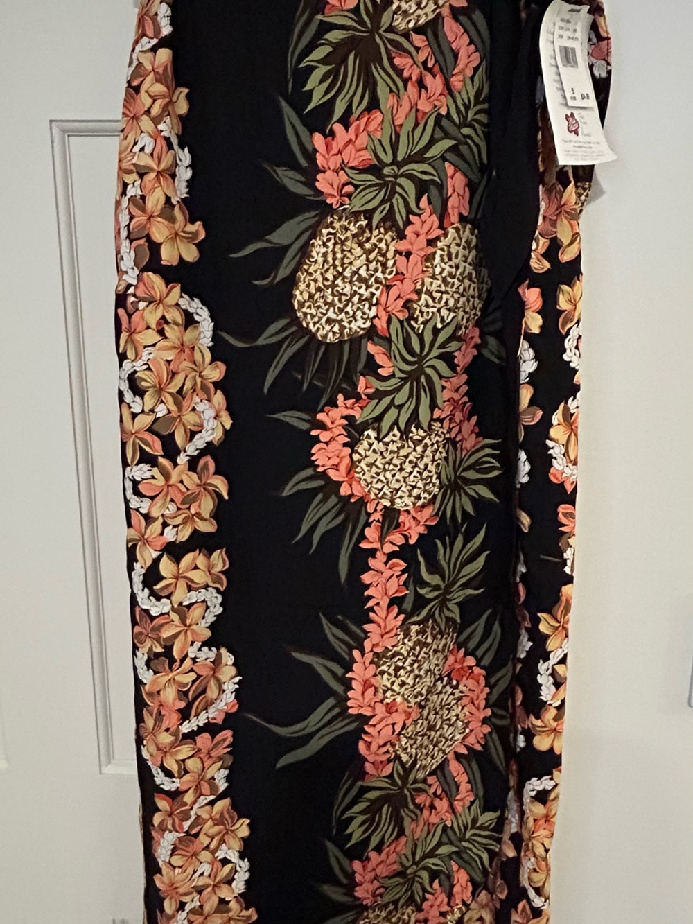 Hilo Hattie Black Floral Tropical Sarong with Green and Orange Accents